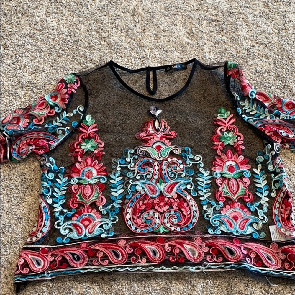 Mesh Embroidered Crop Top